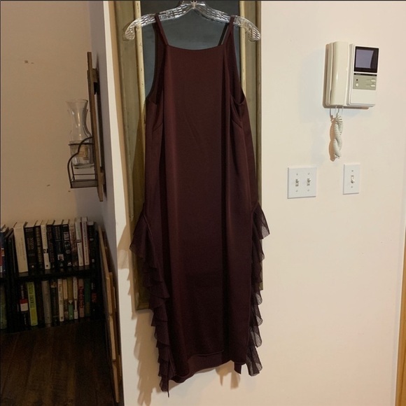Elizabeth & James Loma Ruffle Midi Dress Burgundy Red Size 4 NWT Cocktail - Picture 6 of 8